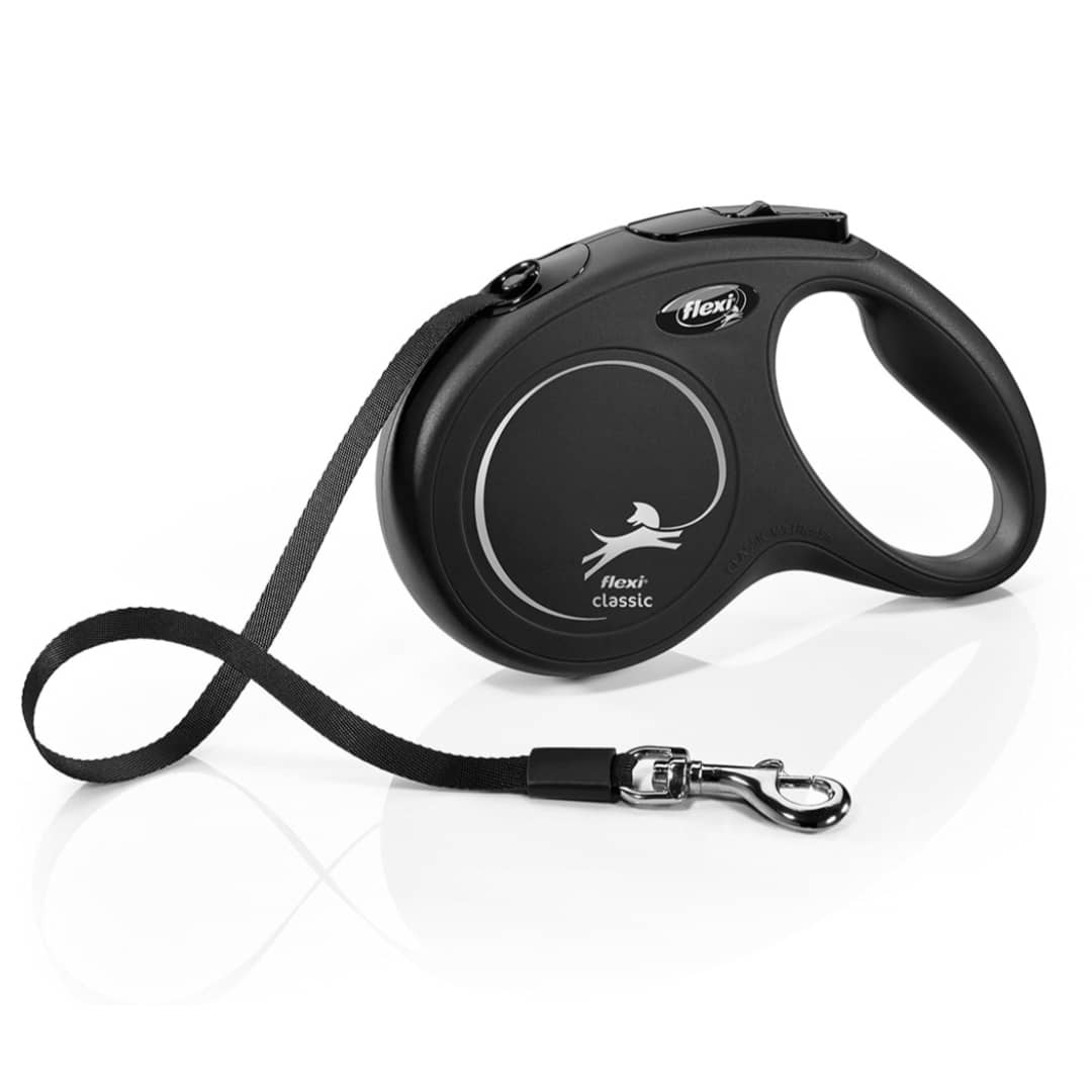 FLEXI NEW CLASSIC M LENTE BLACK 5M 25KG izvelkama inercijas pavada suņiem